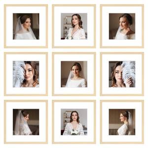 lot 77363 image: BSRHOME 12x12 Picture Frame Set of 9, Display Pictures 8x8 with Mat or 12x12 without Mat, Multi Collage Gallery Square Photo Frames for Wall or Tabletop, Natural Wood
