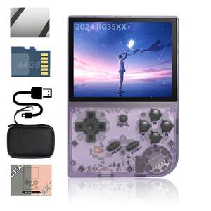 lot 77369 image: RG35XX 2024 Handheld Game Console 3.5 inch IPS Retro Games Consoles Classic Emulator Hand-held Gaming Console Hand Held Video Games System with Portable Case 64GB Transparent Purple