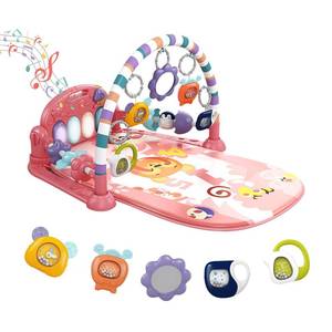 lot 77376 image: dearlomum Baby Play Mat Baby Gym,Funny Play Piano Tummy Time Baby Activity Mat with 5 Infant Sensory Baby Toys, Music and Lights Boy & Girl Gifts for Newborn Baby 0 to 3 6 9 12 Months (Pink)