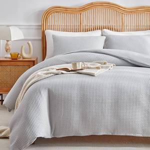 lot 77387 image: WARMDERN Waffle Weave King Size Duvet Cover, Light Grey Microfiber Duvet Cover Set, Soft and Breathable Comforter Cover, Textured 3 Pieces Bedding Set for All Season(Light Grey,King)