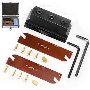 lot 77391 image: OSCARBIDE 34Self-Lock Block SLTBN19-5 with Adjustable Blade NCIH26-3,Blade NCIH26-4,Tin Coated 5 pcs GTN-3 Carbide Inserts and 5 pcs GTN-4 Inserts Parting Grooving Cut-Off Tool Set - Retail $119.69