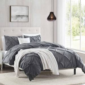 lot 34809 image: Nestl Grey Duvet Cover Queen Size - Pintuck Queen Duvet Cover Set, 3 Piece Double Brushed Duvet Covers with Button Closure, 1 Pinch Pleated Duvet Cover 90x90 inches and 2 Pillow Shams