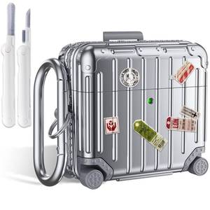 lot 34818 image: Filoto Compatible with Airpods 4 Case Cover 2024, Cute Fashion Suitcase Design for Airpods 4th Generation Case with KeychainCleaner Kit, Shockproof Protective Hard Case for Air pods 4 Gen(Sliver)