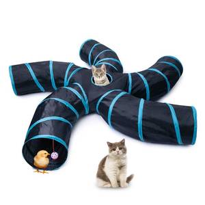 lot 34825 image: EGETOTA Cat Tunnel for Indoor Cats Large, with Play Ball S-Shape 5 Way Collapsible Interactive Peek Hole Pet Tube Toys, Puppy, Kitty, Kitten, Rabbit (Blue & Black)