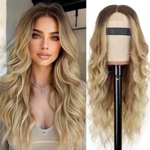 lot 34828 image: AISI HAIR Blonde Wig for Women, Long Wavy Lace Hairline Blond Synthetic Middle Part Ombre Blonde Wigs for Daily Party-26 Inch
