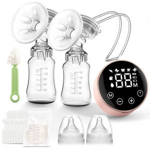 lot 34829 image: Electric Breast Pump, Hands Free Breast Pump 3 Modes 9 Levels, Double Wearable Breastfeeding Pump with Breastmilk Storage Bags & Pacifier Brush, Extractor de Leche Materna Electrico LED Display