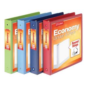 lot 34835 image: Cardinal 3 Ring Binders, Round Rings, Holds 350 Sheets, ClearVue Presentation View, Non-Stick, Assorted Colors (79550), 1.5 Inch (Pack of 4)
