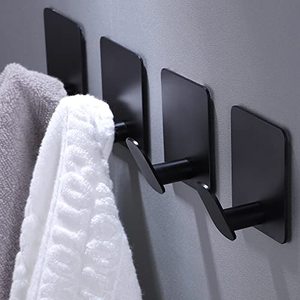 lot 34836 image: DELITON Adhesive Hooks - 4 Pack TowelCoat Hooks Wall Hook Stick on Bathroom or Kitchen (Matte Black, Stainless Steel)