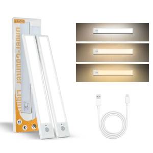 lot 34839 image: JACKPOT BOOM Under Cabinet Lights 2 Pack 12 inch Rechargeable Battery Operated Motion Sensor Light Indoor USB Charging Closet Lights Battery Operated with 3 Color Temps for Kitchen, Stairs, Home