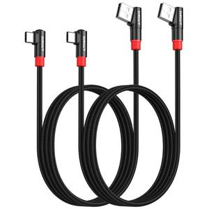 lot 34843 image: SUNGUY USB C Cable Right Angle 3FT 2 Pack, 18W USB A 2.0 to USB C Cable 90 Degree Nylon Braided Charging Cord Compatible with Galaxy S20 S10 S9, LG, Google Pixel, iPad Mini 6