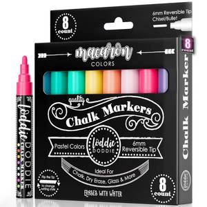 lot 34847 image: Loddie Doddie Liquid Chalk Markers - 8 Count, 6mm Reversible Chisel & Bullet Tips - Erasable Macaron Pastel Pens for Chalkboard & Acrylic Calendar - Teacher Must Haves