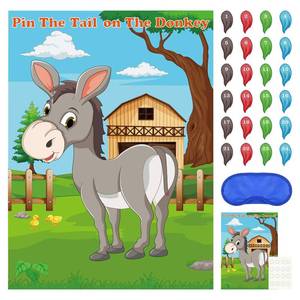 lot 34858 image: FEPITO Pin The Tail on The Donkey Party Game with 24 Pcs Tails for Kids Birthday Party Decorations, Carnival Circus Party Supplies