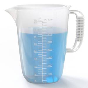 lot 34864 image: 1 Gallon Measuring Pitcher-Convenient Conversion Chart,134oz Extra Large Plastic Measuring Cup-Strong Food Grade Material,Graduated Mixing Pitcher Great for Lawn,Pool Chemicals, Motor Oil and Fluids