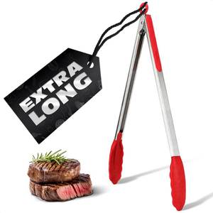 lot 34865 image: Extra Long Tongs for Cooking and Grilling 17.5 - Heat-Resistant Kitchen Tongs with Silicone Tips for Convenient Flipping Food on BBQ - Stainless Steel Build with Secure Grip & Locking Mechanism