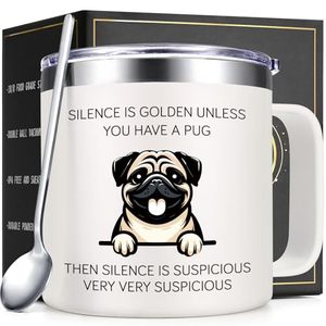 lot 34867 image: Lifecapido Pug Gifts for Pug Lovers, Silence is Golden Unless You Have A Pug 14 oz Coffee Mug, Dog Lover Gifts, Dog Mom Gifts, Birthday Christmas Gifts for Pug Lovers, Pet Lovers, White