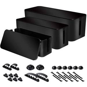 lot 34870 image: Chouky Cable Organizer Box Set of Three, Power Cover Cord Holder Surge Protector for Desk (Black)