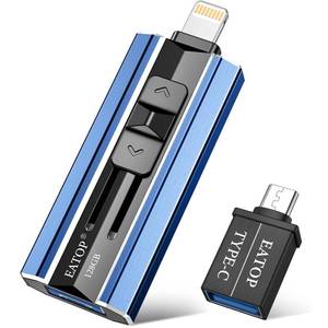 lot 34872 image: EATOP USB3.0 Flash Drive 128GB Phone Memory Stick Storage for Photos and Videos, External Memory Storage Flash Drive Compatible with iPhone iPad Android and Computers (Dark Blue)