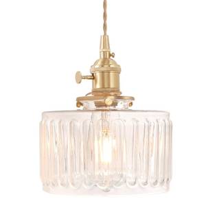 lot 34878 image: Shenmoyl Pendant Light with Clear Striped Glass Lmapshade, Brass Vintage Pendant Light Adjustable Hanging Light for Kitchen Island Dining Room Hallway