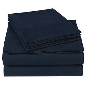 lot 34884 image: King Size Sheets Set - 4 Piece Set - Hotel Luxury Bed Sheets - Extra Soft - 10 Deep Pockets - Easy Fit - Breathable & Cooling - Comfy -Navy Solid Bed Sheets - 100% Cotton Sheets - 4 PC
