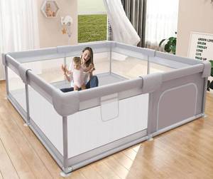 lot 34885 image: Hiaksedt Baby Playpen 50x50 Inch, Play Pens for Babies and Toddlers Baby Fence Baby Play Yards for Indoor & Outdoor with Breathable Mesh Anti-Fall Playpen