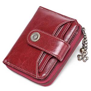 lot 34889 image: GOIACII Wallet for Women Leather Small RFID Blocking Bifold Zipper Pocket Card Holder with ID Window Wine Red