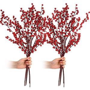 lot 34903 image: WILLBOND Artificial Red Berry Stems 21.6 Inch Christmas Red Berries Holly Berry Branches for Christmas Tree New Year Decor DIY Craft (Simple Style, 16 Pieces)