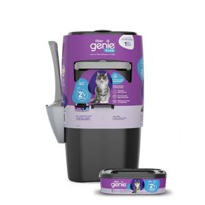 lot 34906 image: Litter Genie Plus Pail (Black)  Cat Litter Box Waste Disposal System for Odor Control  Includes 1 Square Refill Bag