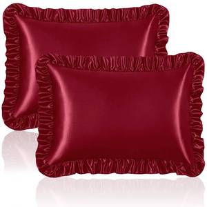 lot 34912 image: Homiest Ruffle Satin Pillowcase for Hair and Skin, Standard Size Satin Pillow Covers Silky Pillow Cases Set of 2, Satin Ruffled Pillowcase with Envelope Closure, Anti Wrinkle Pillow Shams (Burgundy)