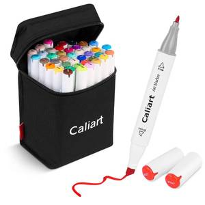 lot 34936 image: Caliart 41 Colors Dual Tip Art Markers Permanent Alcohol Based Markers Colored Artist Drawing Marker Pens Highlighters With Case for Coloring Animation Illustration Painting Card Making Underlining