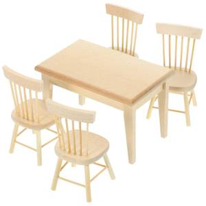 lot 34943 image: Dollhouse Miniature Dining Table Chair Wooden Furniture Set Miniature Figurines for Kids Decor Ornament Dark Red