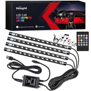 lot 34951 image: Nilight 48 LEDs DC 5V Multicolor Music Car Strip Light Under Dash Lighting Kit with Sound Active Function and Wireless Remote Control, 2 Years Warranty, 4PCS USB Interior Lights