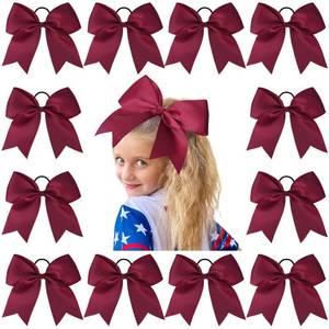 lot 34954 image: 12 PCS 8 Large Cheer Bows Maroon Girl Hair Bows Cheerleading Softball Team Bow Hair Accessories for cheerleaders football Competition Sports