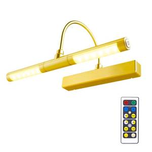 lot 34958 image: BIGLIGHT Wireless Battery Powered Bright LED Picture Light with Remote Control, 13 Inch Swivel Light Head with 3 Lighting Modes, Dimmable Lamp for Painting Photo Portrait Art Picture Frame, Gold