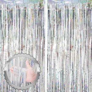 lot 34960 image: Voircoloria 2 Pack Laser Silver Tinsel Foil Fringe Curtains, Silver Party Decorations, Metallic Tinsel Party Streamers Backdrop for New Years Birthday Halloween Wedding Party Decorations