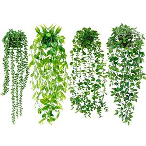 lot 34961 image: Artificial Hanging Plants for Shelf, 4 Pack Fake Potted Greenery Faux Eucalyptus Vine, Mandala Vine, String of Pearls,Pea pod Leaves in Pot for Office Living Room Bathroom Indoor Outdoor Dcor