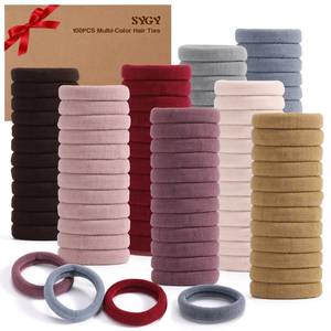 lot 34966 image: 100PCS Elastic Cotton Hair Bands, Seamless No-Damage Ponytail Holders for Thick or Thin Hair, Soft Hair Accessories for Women and Girls, Coral Color
