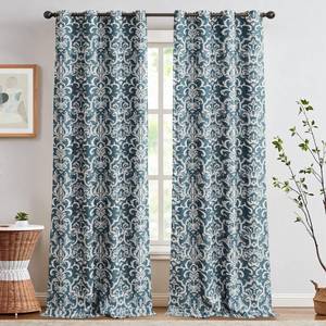 lot 34972 image: jinchan Room Darkening Curtains for Bedroom Blue Damask Patterned Curtains 96 Inch Length for Living Room Linen Textured Vintage Drapes Medallion Window Treatments Grommet Top 2 Panels Set
