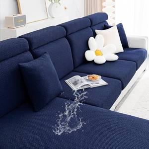 lot 34974 image: Smiry Waterproof Couch Cushion Cover, Stretch Jacquard Thick Sofa Cushion Cover, Washable Seat Slipcover Elastic Furniture Protector for Pets, Kid (Large, Navy)