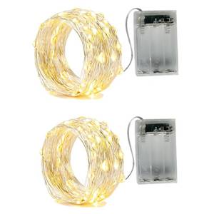 lot 34981 image: BXROIU 2 x 50LEDs Fairy Lights Battery Operated, Silver Wire 2 Mode Chains String Lights for Bedroom Christmas Party Decoration (Warm White, 16.4)