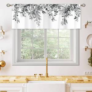 lot 34994 image: oolygoo Grey Eucalyptus Botanical Leaves Valances Kitchen Curtains Watercolor Flower Floral Window Drapes Plant Botanical Bedroom Bathroom Living Room Treatment Tier Fabric 1 Panel 52Wx18H Inch