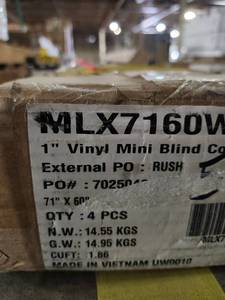 lot 14557 image: (1 Case) 1in Vinyl Mini Blinds, Cordless (71x60)