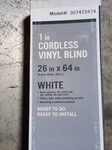 lot 14631 image: (3) 1in Cordless Vinyl Blinds, White - 26 X 64