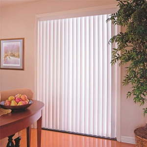 lot 14724 image: (1) Designers Touch White 3-12 in. PVC Vertical Blinds - 78 in. W x 84 in. L - Retail $148.33