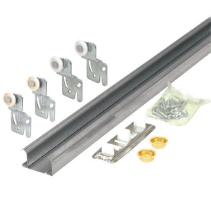 lot 14739 image: (2) Slide-co By-Pass Closet Track Kit 72 In. 2-Door Hardware Brass-Plated Pulls (1-Kit)