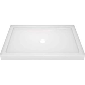 lot 6583 image: Delta Faucet Classic 400 Shower Base With Center Drain 48 In. X 34 In. White - Retail $402.95