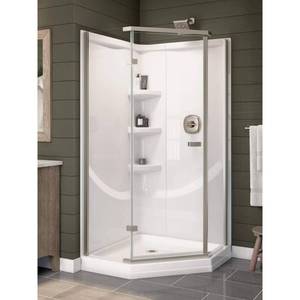 lot 6584 image: Delta Direct-to-Stud 73-78 in. H x 39 in. W x 39 in. L White Corner Wall Set Acrylic Reversibl - Retail $828