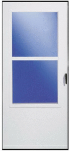 lot 6587 image: Larson 029831U 32 x 81 in. White Solid Wood Core Storm Door - Retail $706.43