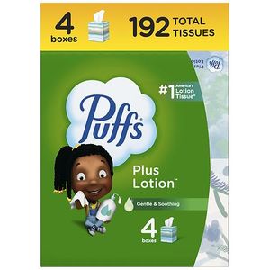 lot 14965 image: (4 Packages) Puffs Plus Lotion White Facial Tissues 4-48 Count Boxes