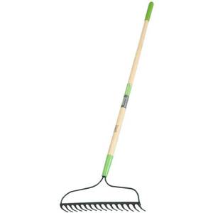 lot 14985 image: (3) 16-tine Welded Bow Rake With Ash Handle and (1) Telescoping Roof Rake