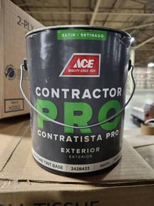 lot 14999 image: (3 Cans) Ace Contractor Pro Tint Base Satin Mid-Tone Base Acrylic Latex Paint Outdoor 1 gal. - Retail $159.47